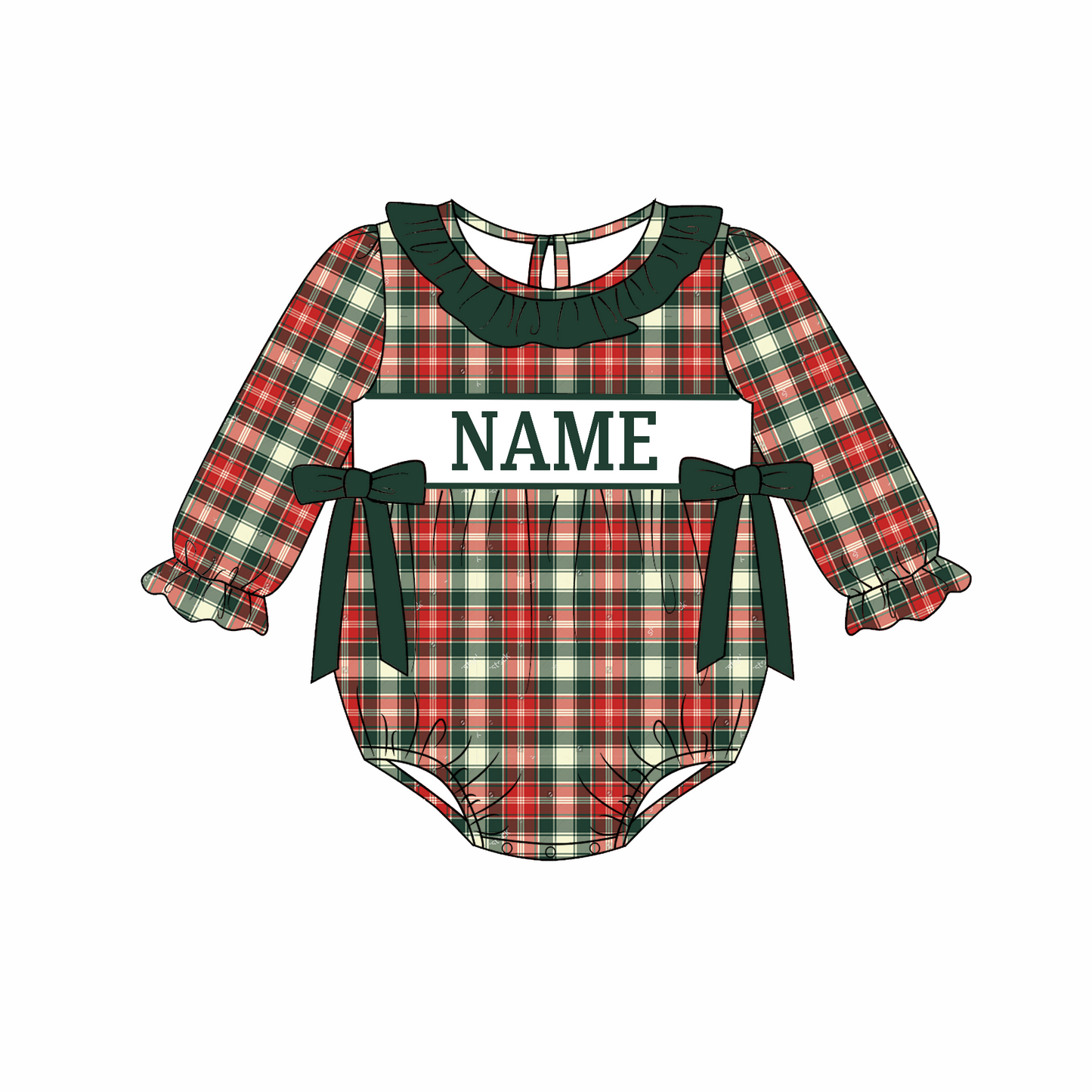 Kids Christmas CUSTOM NAME Embroidery Green Plaid Sibling Clothes