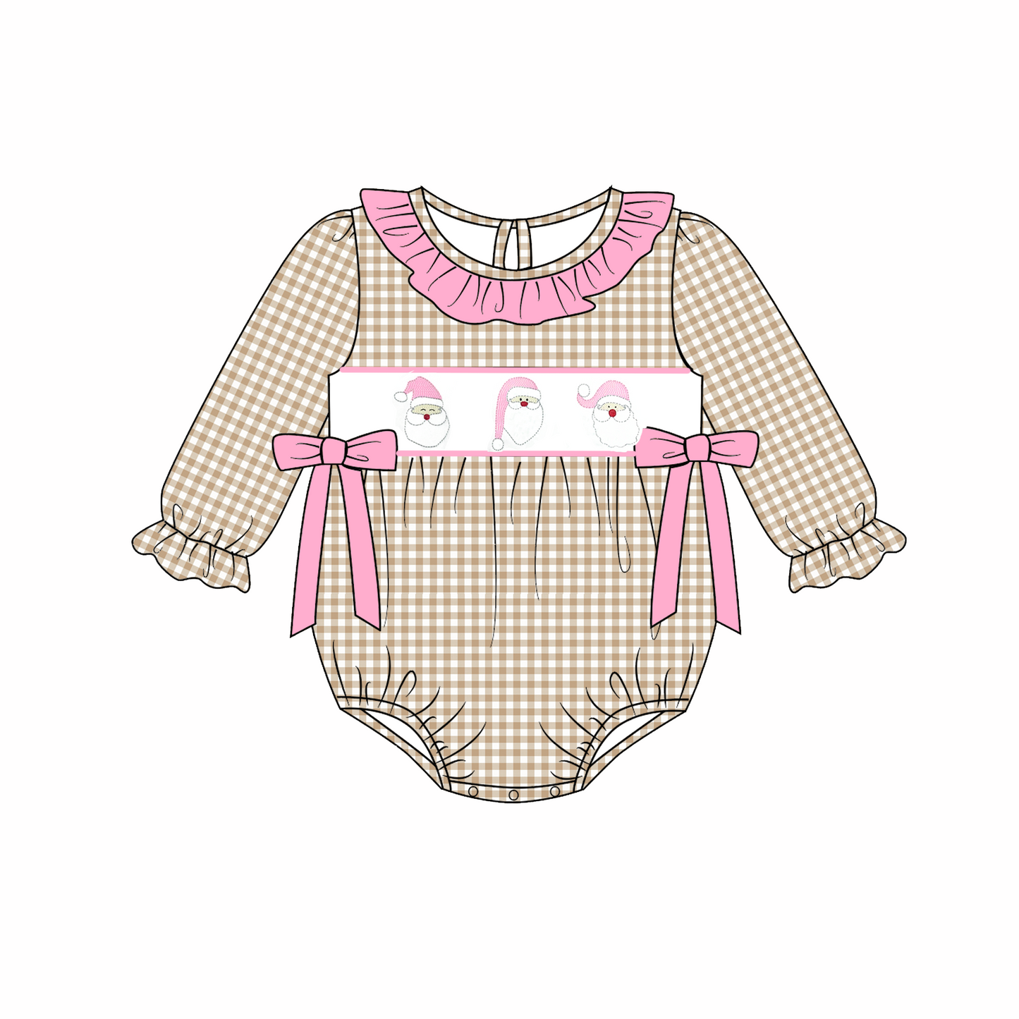 Christmas Reindeer Santa Embroidery Smock Plaid Dress Romper Collection