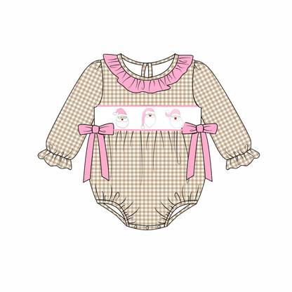 Christmas Reindeer Santa Embroidery Smock Plaid Dress Romper Collection