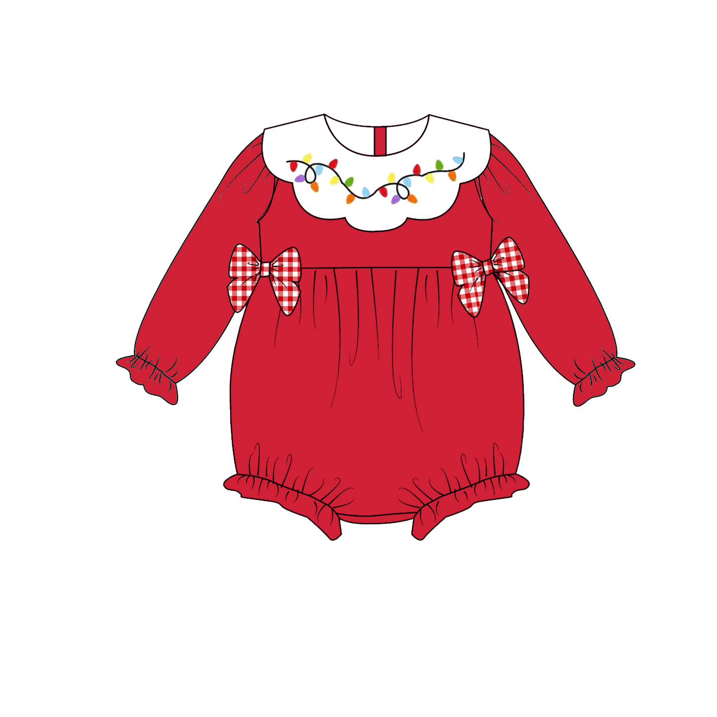Christmas Lights Embroidered Sibling Set – Holiday Dress & Bubble