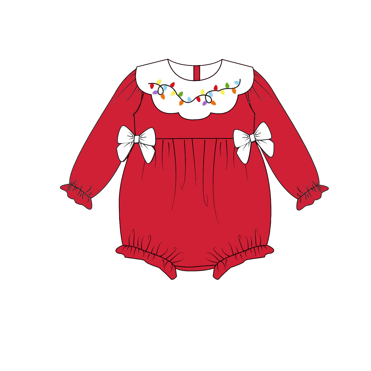 Christmas Lights Embroidered Sibling Set – Holiday Dress & Bubble