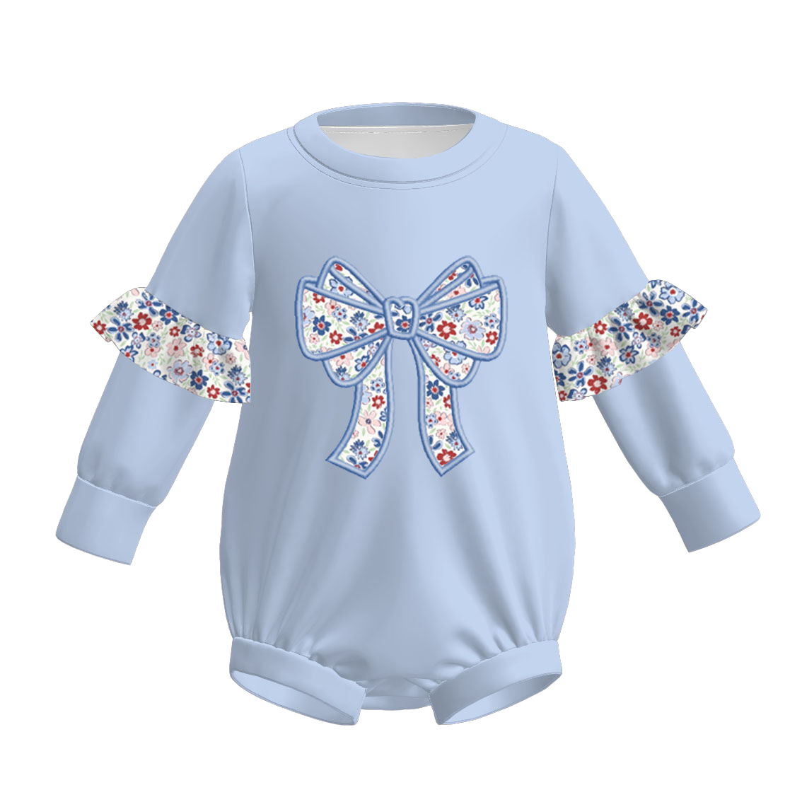 Fall/Winter Embroidered Floral Bow Sister Blue Outfits
