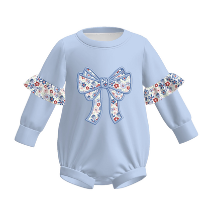 Fall/Winter Embroidered Floral Bow Sister Blue Outfits