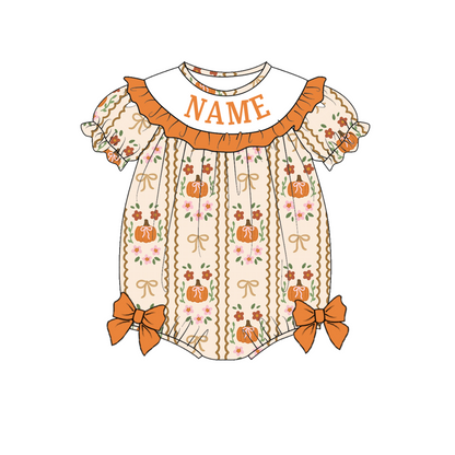 Kids Fall CUSTOM NAME Embroidery Orange Pumpkin Sibling Clothes