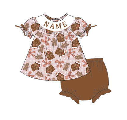 Girls Christmas Gingerbread Custom Name Smock Embroidery Collection Clothes