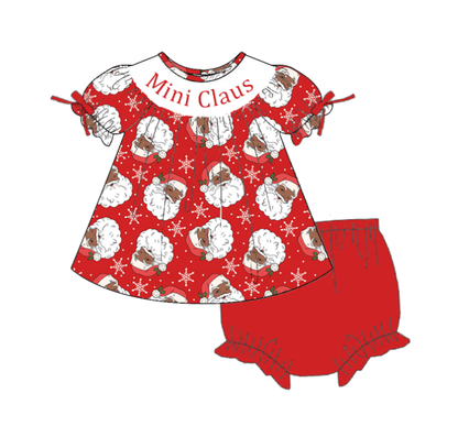 Girls Christmas Santa"Mini Claus" Smock Embroidery Collection Outfit