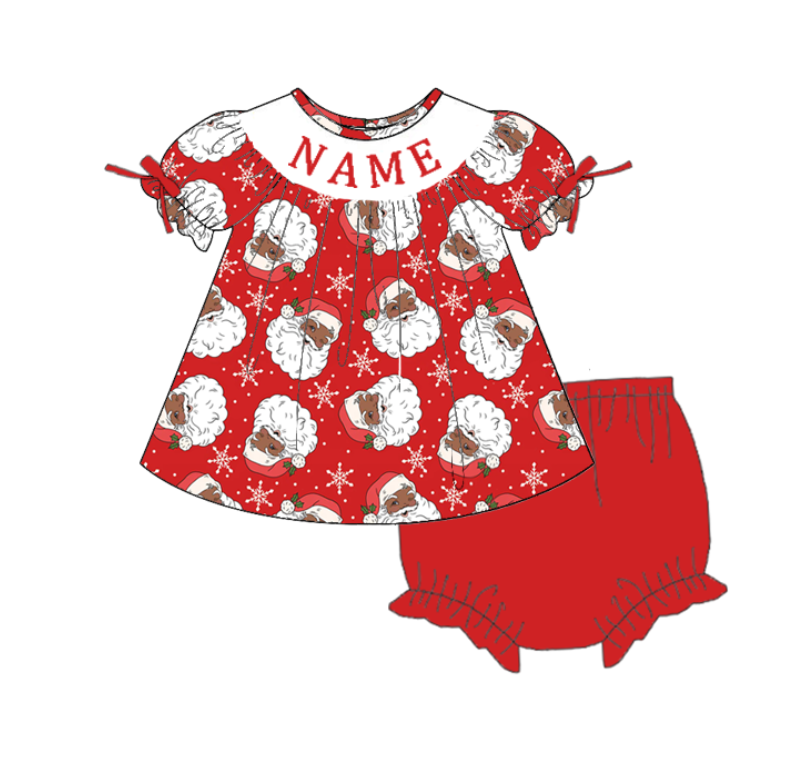 Girls Christmas Santa Custom Name Smock Embroidery Collection Outfit