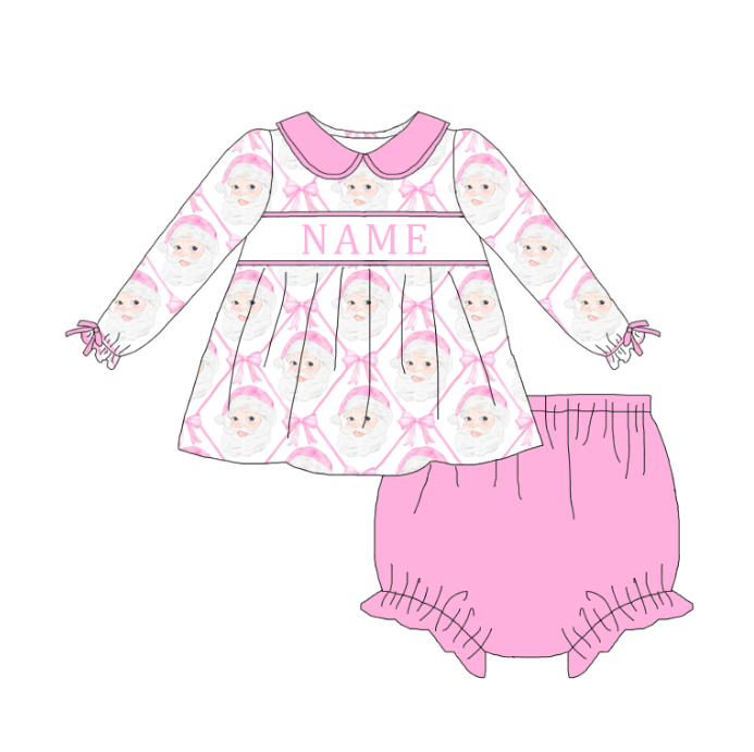 Girls Christmas Santa Custom Name Smock Embroidery Collection Outfit