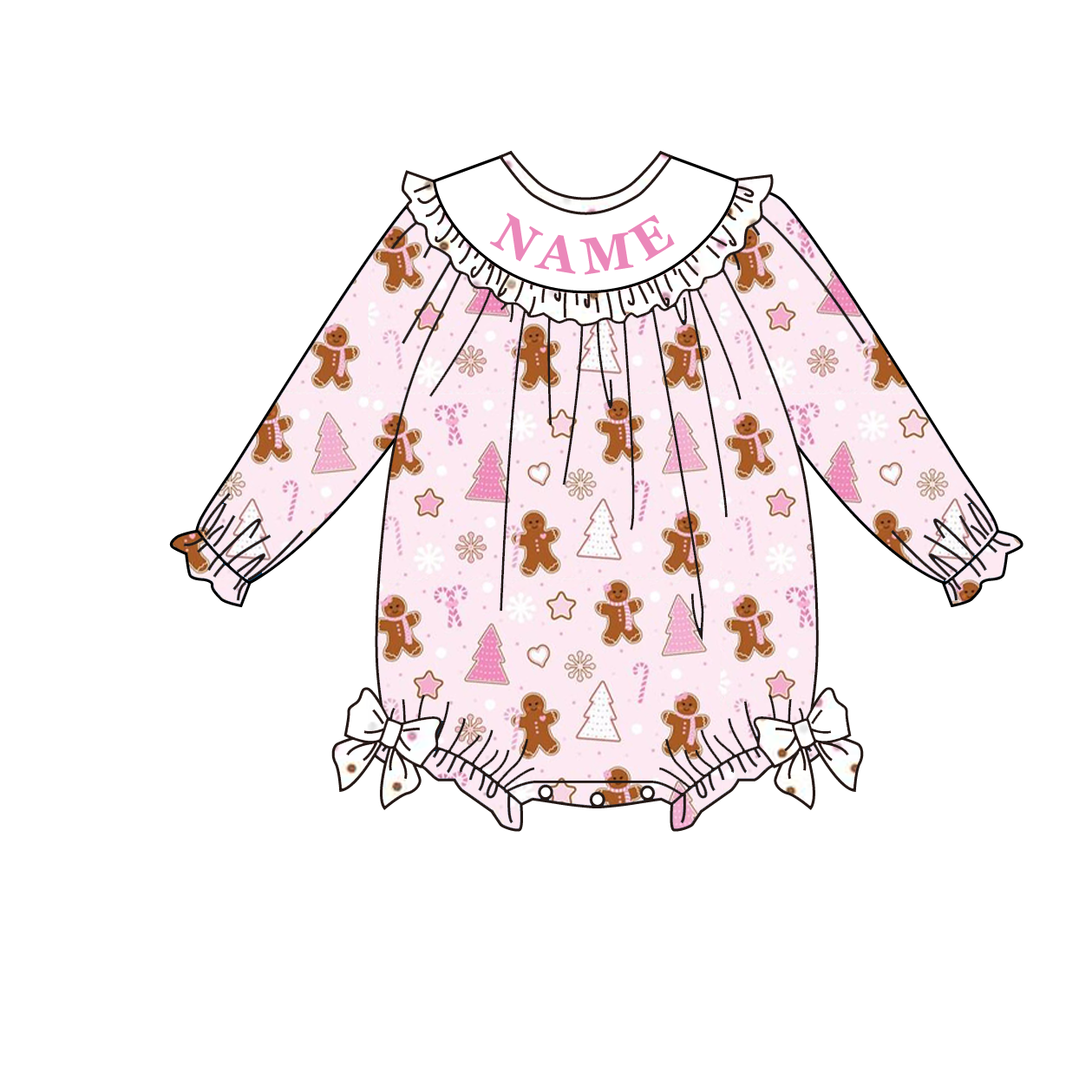 Christmas Smocked Embroidery Custom Name Gingerbread Outfit Collection