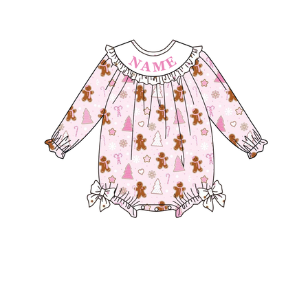 Christmas Smocked Embroidery Custom Name Gingerbread Outfit Collection