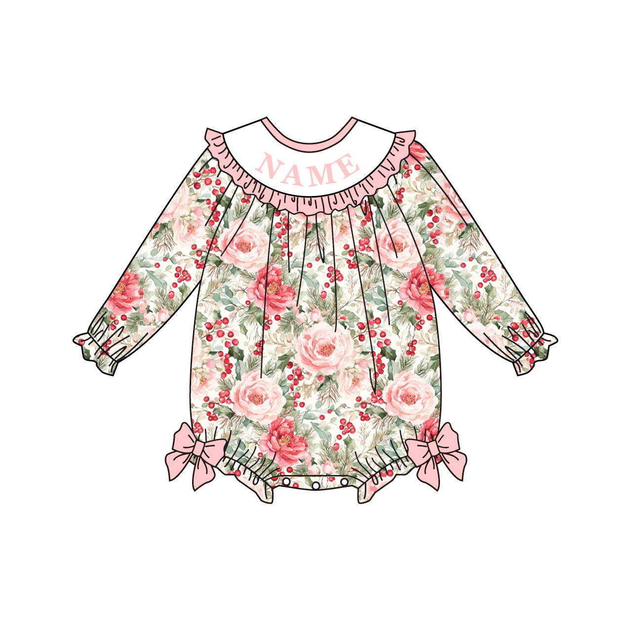 Fall Winter Floral Print Smocked Embroidery Personalized Name Outfit Collection