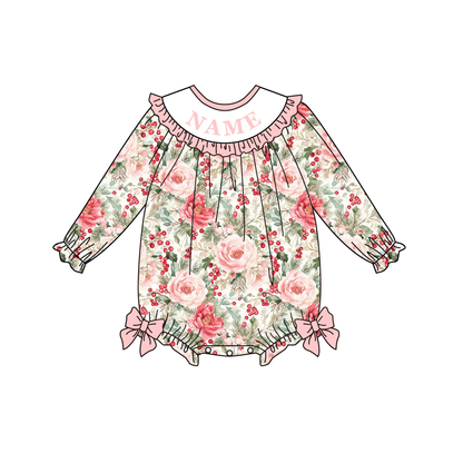 Fall Winter Floral Print Smocked Embroidery Personalized Name Outfit Collection