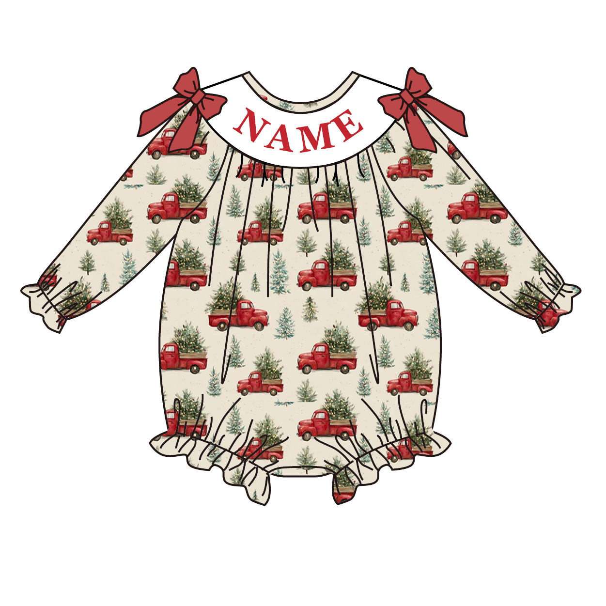 Christmas Tree Smocked Embroidery Custom Name Outfit Collection