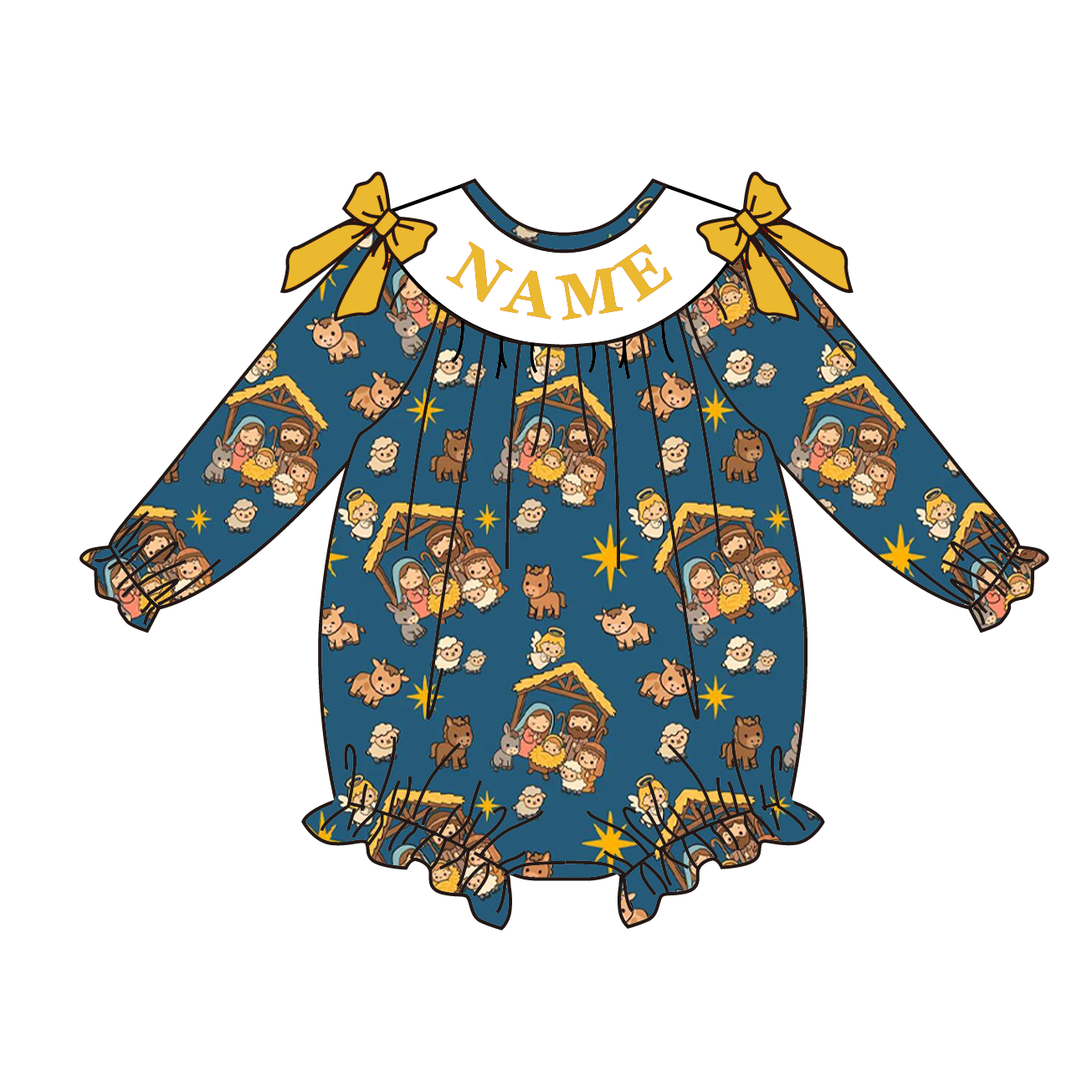 Christmas Nativity Smocked Outfit – Custom Name Embroidery
