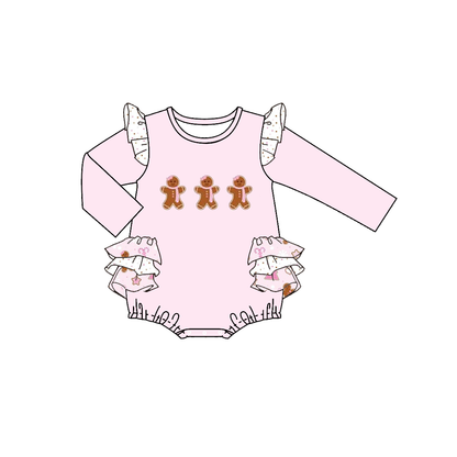 Baby Girls Christmas Gingerbread Embroidery Romper Set
