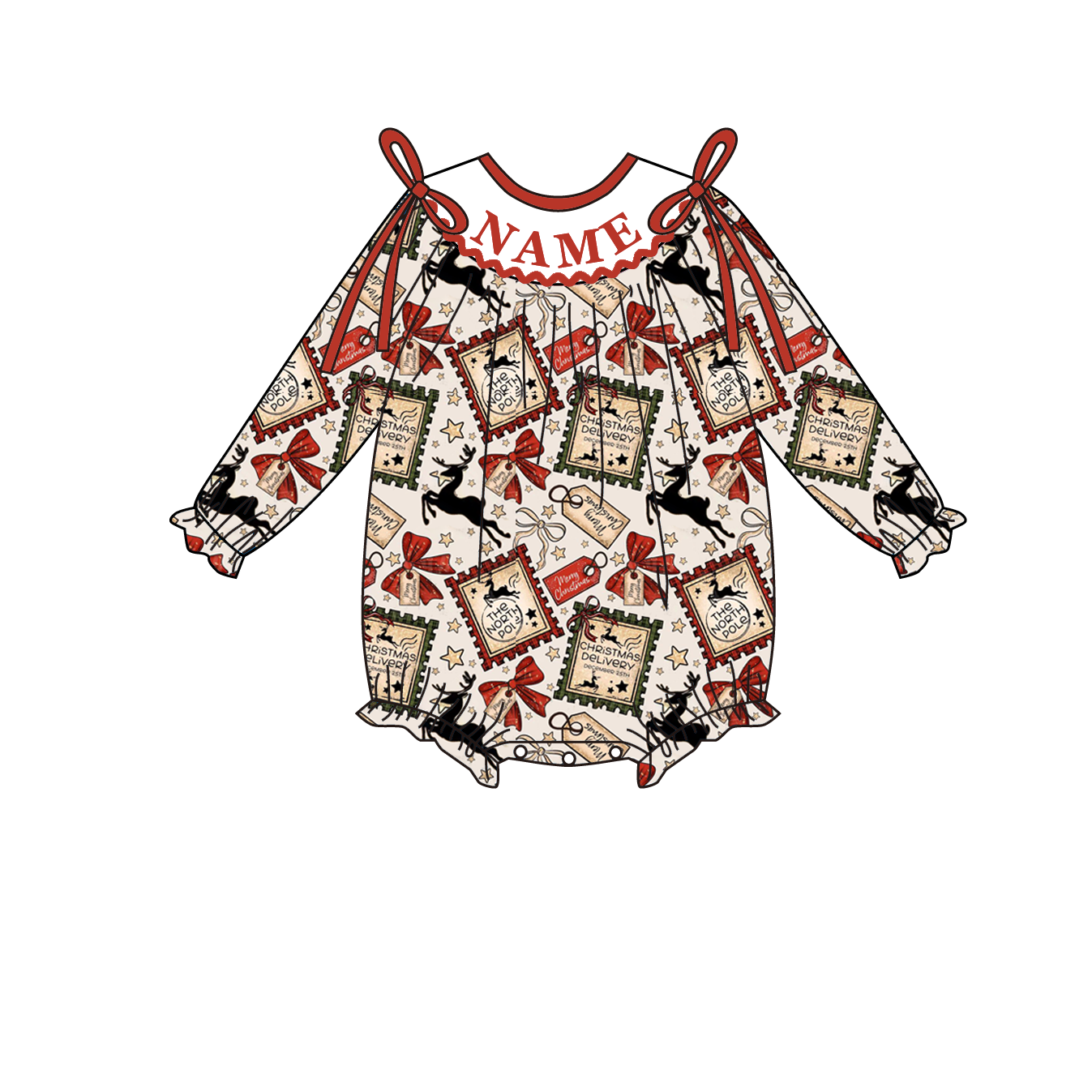 Christmas Smocked Embroidery Custom Name Reindeer Outfit Collection