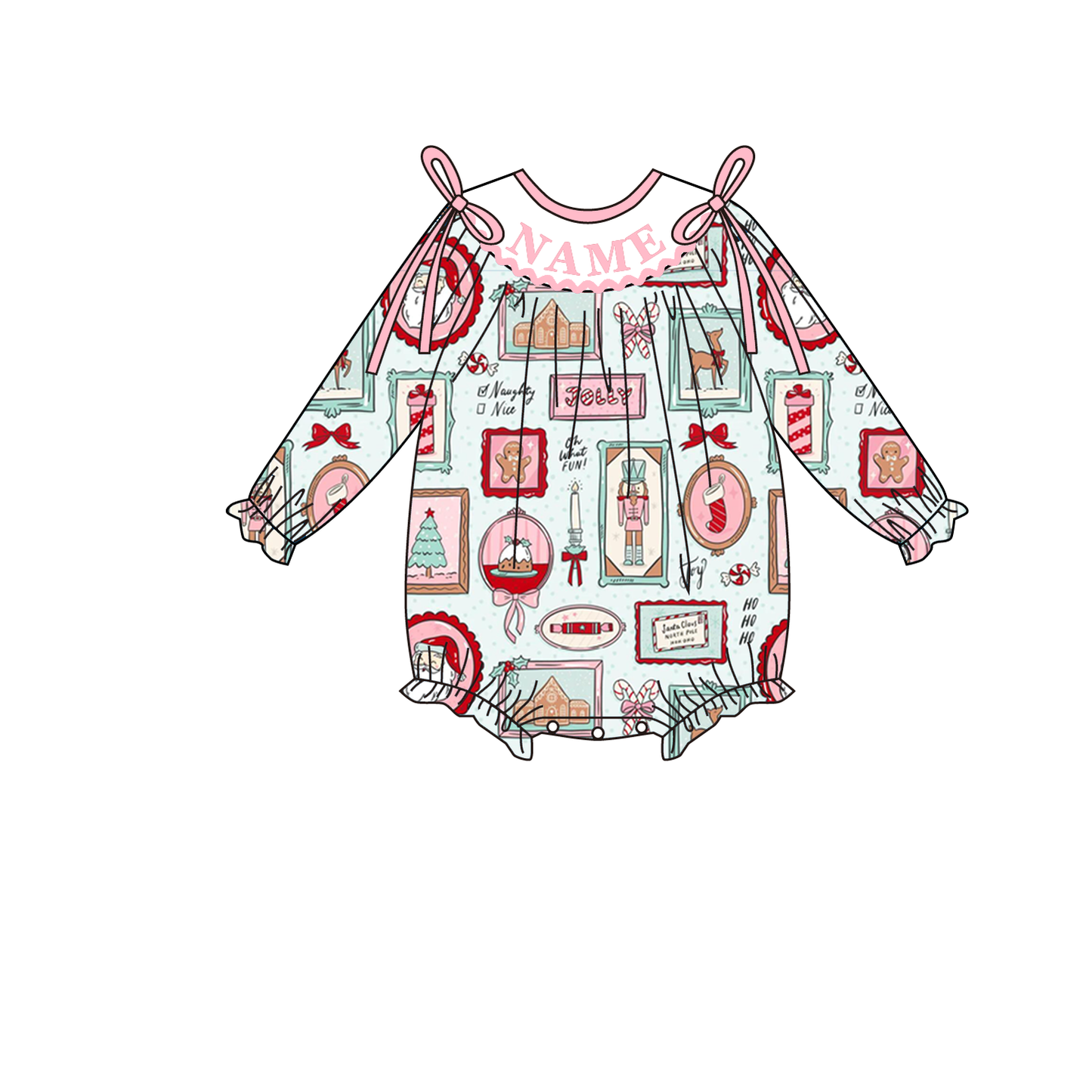 Christmas Smocked Embroidery Custom Name Santa Reindeer Outfit Collection