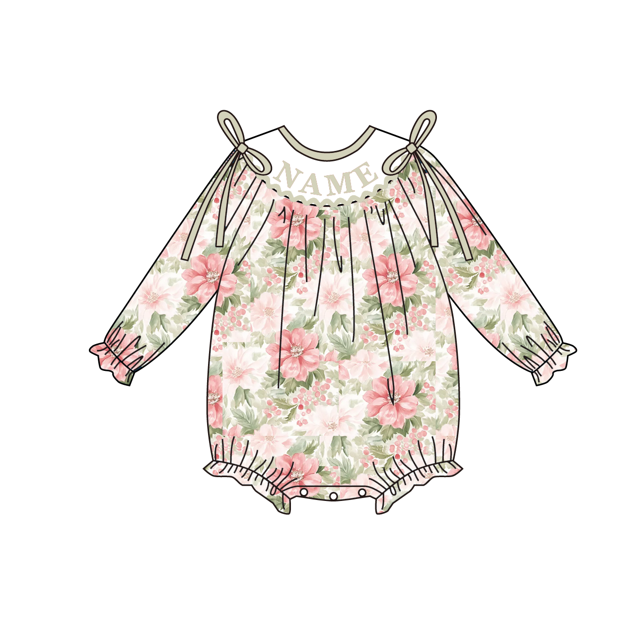 Fall Smocked Embroidery Custom Name Floral Outfit Collection
