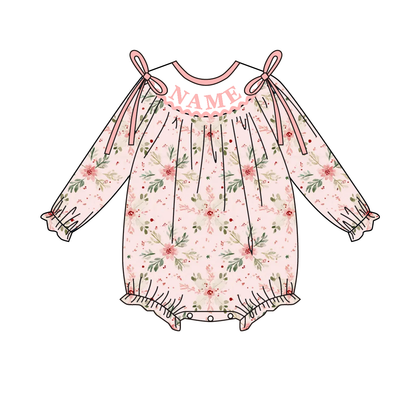 Fall Smocked Embroidery Custom Name Pink Floral Outfit Collection