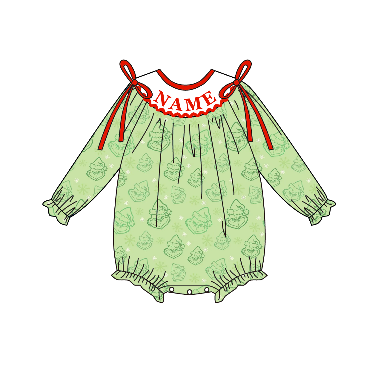 Christmas Smocked Embroidery Custom Name Grinch Outfit Collection