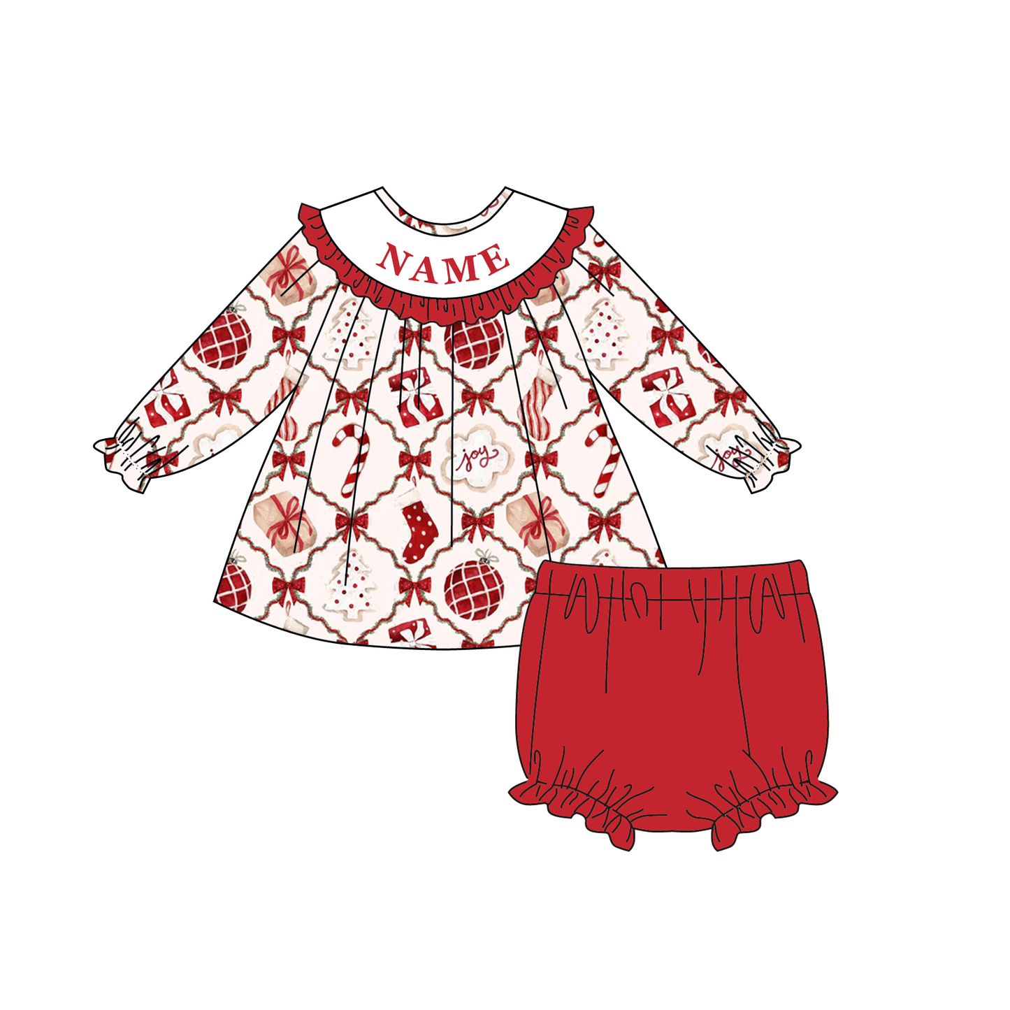 Christmas Smocked Embroidery Personalized Name Outfit Collection