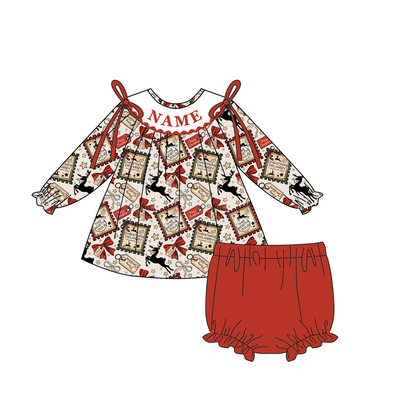 Christmas Smocked Embroidery Custom Name Reindeer Outfit Collection