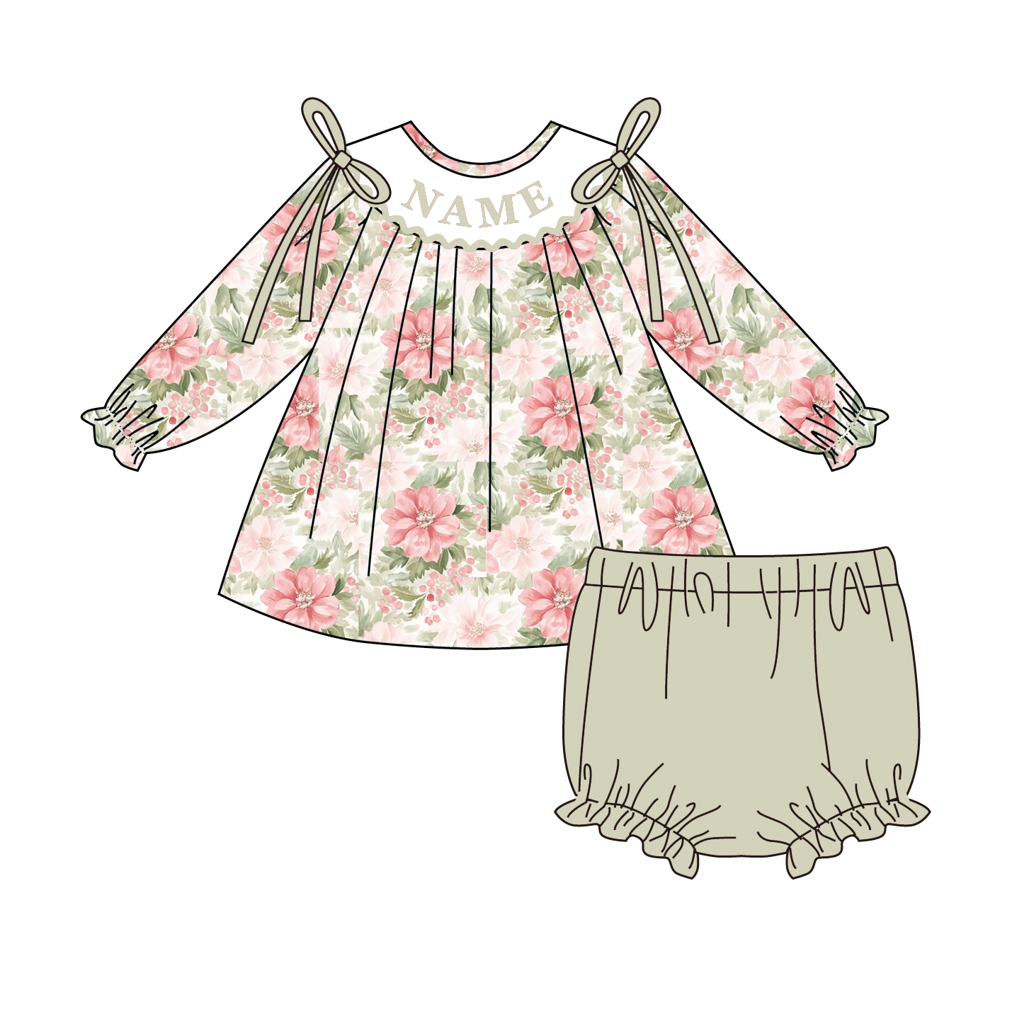 Fall Smocked Embroidery Custom Name Floral Outfit Collection