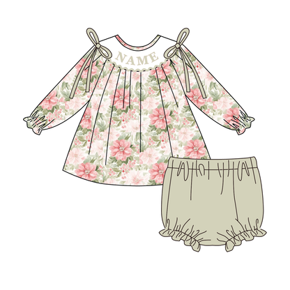 Fall Smocked Embroidery Custom Name Floral Outfit Collection