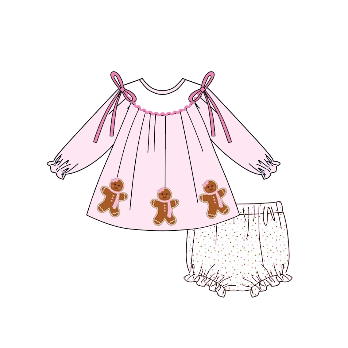 Baby Girls Christmas Gingerbread Embroidery Romper Set