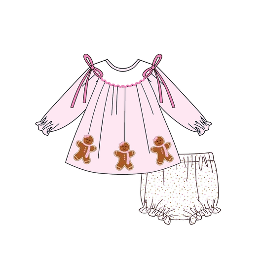 Baby Girls Christmas Gingerbread Embroidery Romper Set