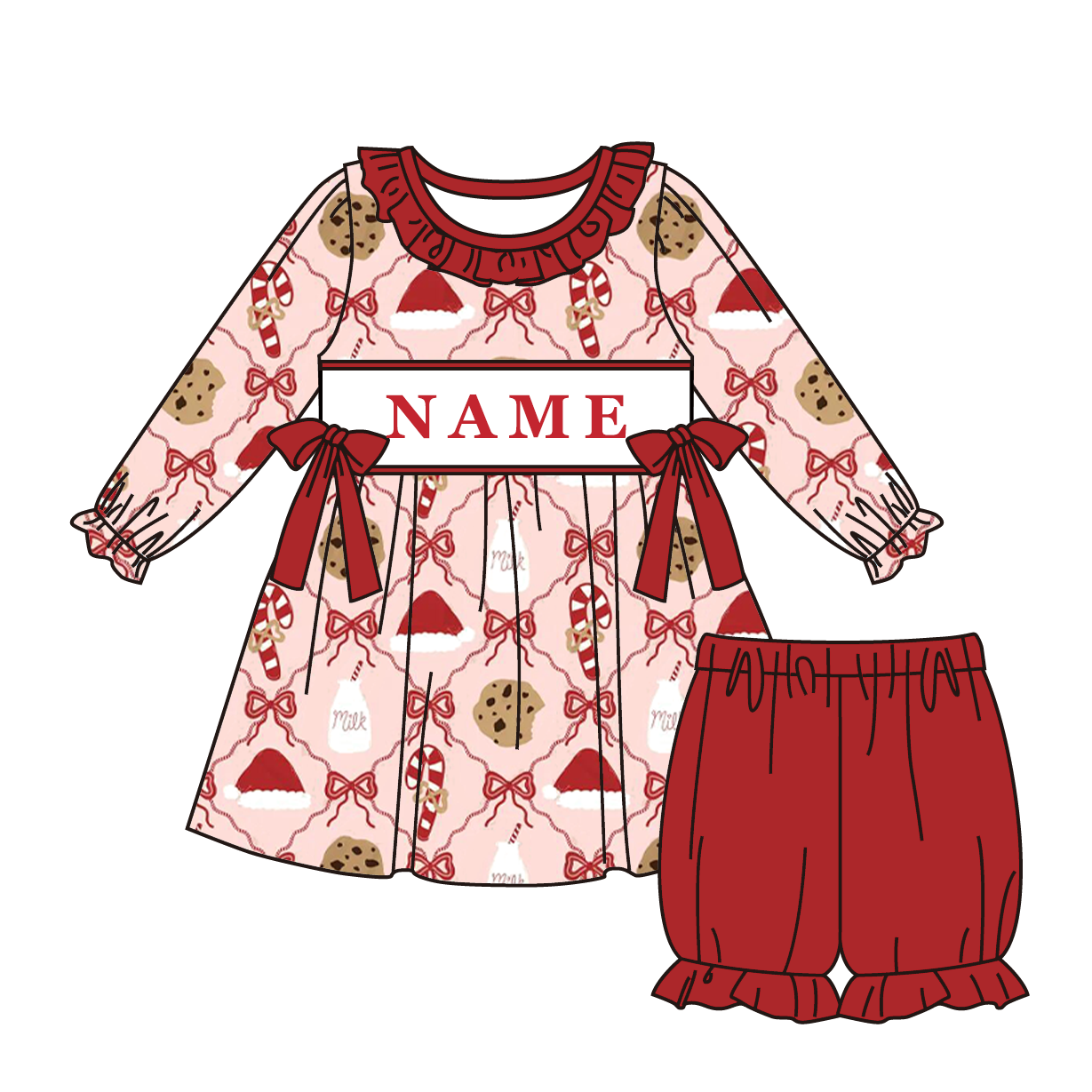 Christmas Cookies Smocked Outfit – Custom Name Embroidery