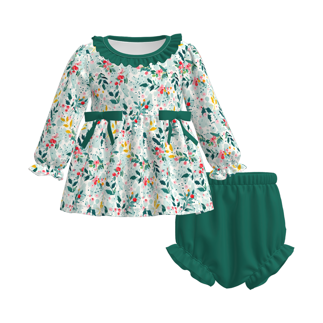 Christmas Family Outfit Collection – Green Floral & Plaid Matching Set