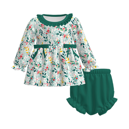 Christmas Family Outfit Collection – Green Floral & Plaid Matching Set