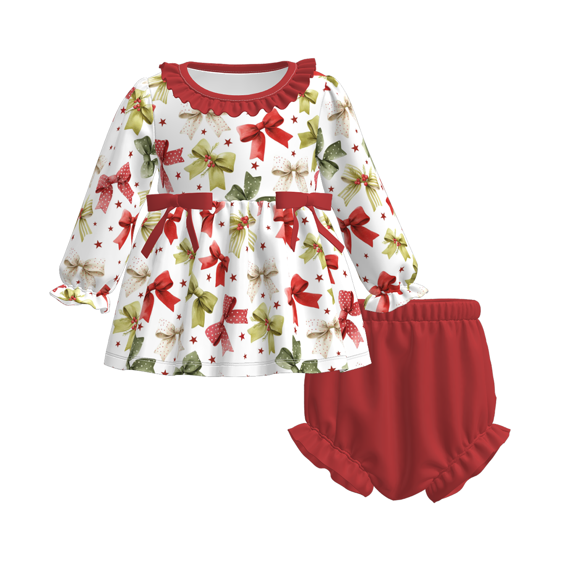 Christmas Family Outfit Collection – Red Green Bow & Plaid Matching Set