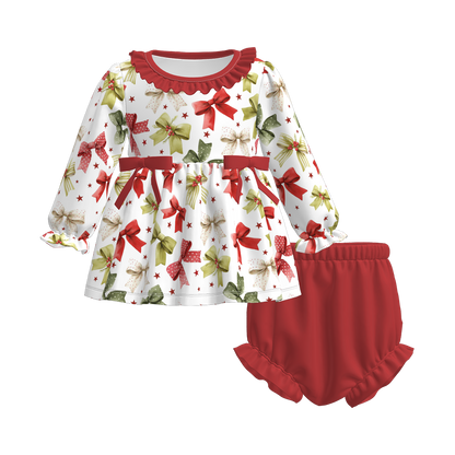 Christmas Family Outfit Collection – Red Green Bow & Plaid Matching Set