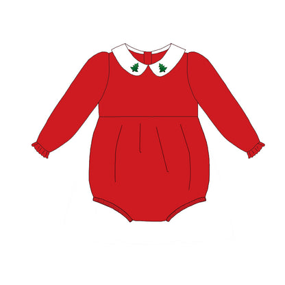 Red Corduroy Christmas Tree Embroidery Sibling Clothes