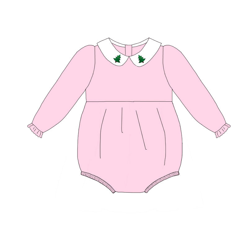 Pink Corduroy Christmas Tree Embroidery Sibling Clothes