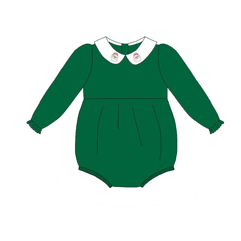 Green Corduroy Christmas Santa Embroidery Sibling Clothes