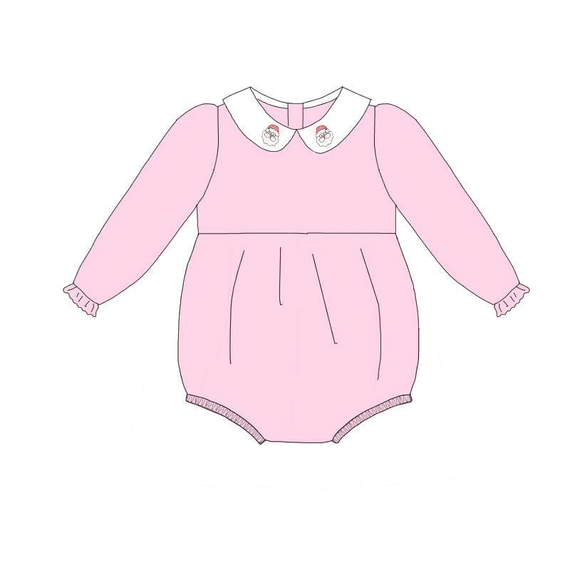 Pink Corduroy Christmas Santa Embroidery Sibling Clothes