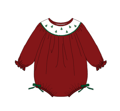 Kids Christmas Tree Embroidered Smocked Holiday Outfits