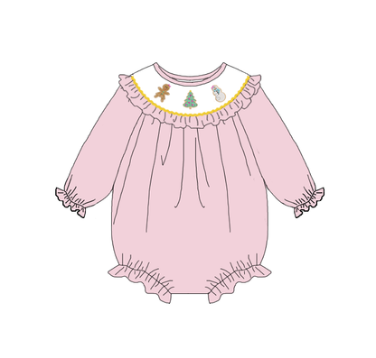 Kids Christmas Snowman Gingerbread Embroidered Smocked Outfits