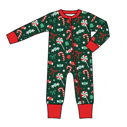 Christmas Candy Cane Green Print Family Pajama Collection