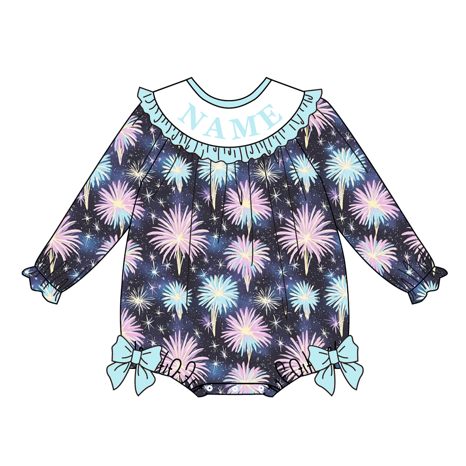 2026 New Year Kids Custom Name Fireworks Embroidery Smock Outfits