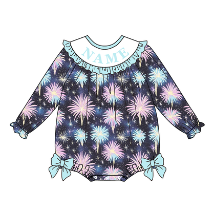 2026 New Year Kids Custom Name Fireworks Embroidery Smock Outfits
