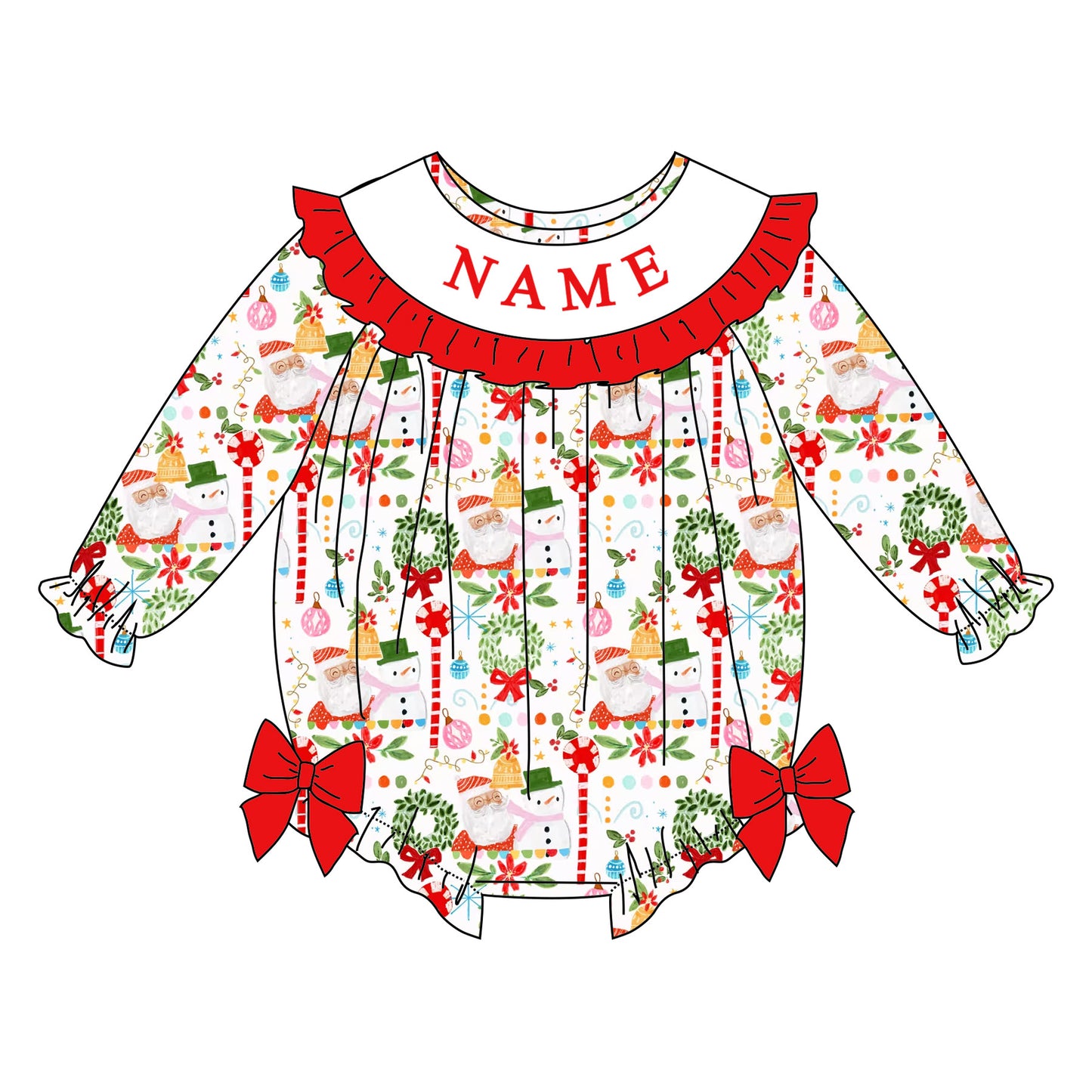 Girls Christmas Cartoon Custom Name Smock Embroidery Collection