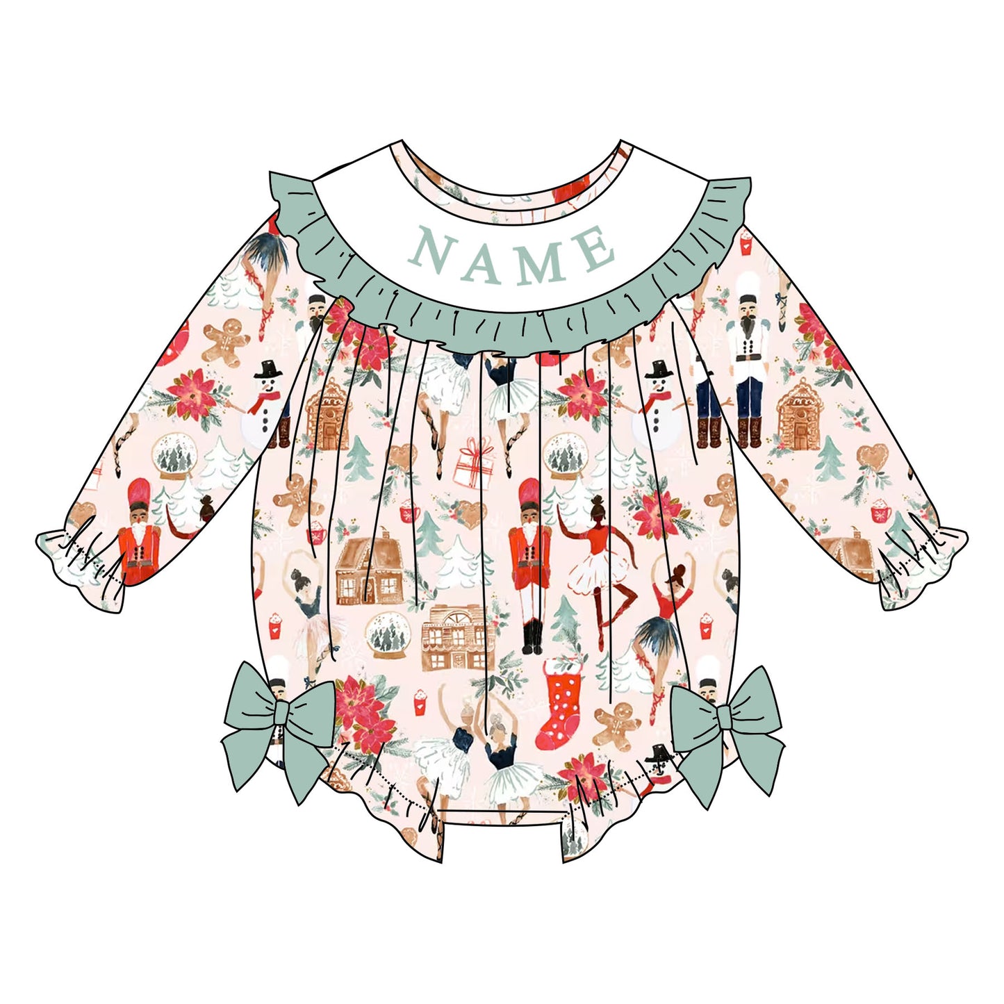 Girls Christmas Cartoon Custom Name Smock Embroidery Collection