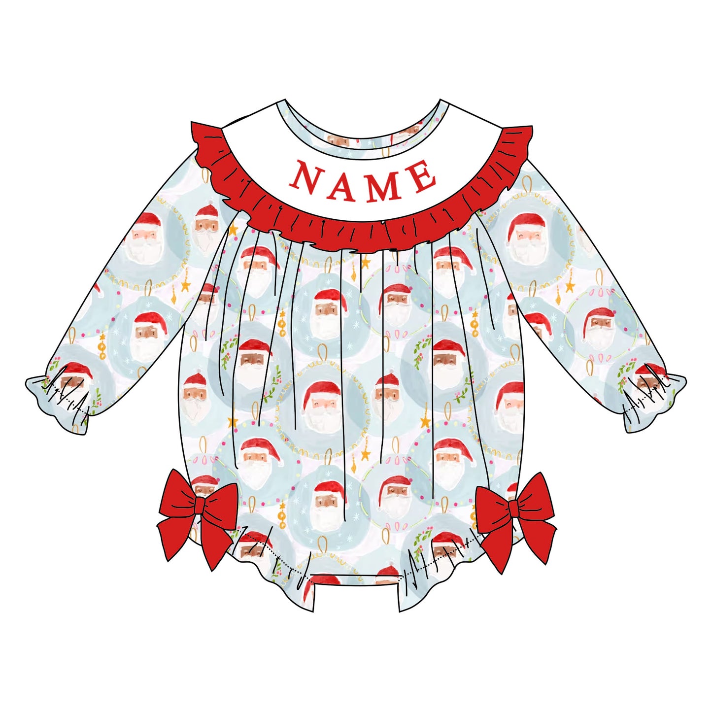 Girls Christmas Santa Custom Name Smock Embroidery Collection