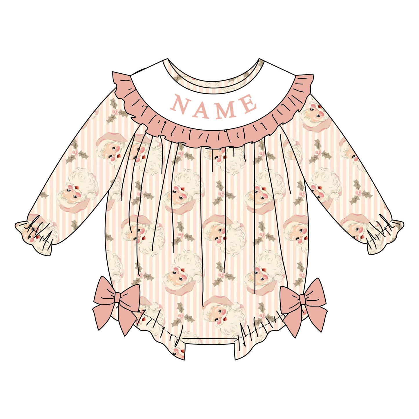 Girls Christmas Santa Custom Name Smock Embroidery Collection