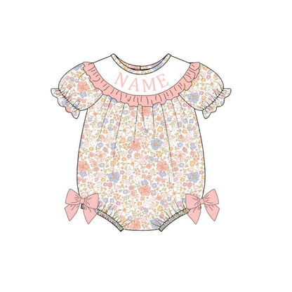Spring Summer Floral Print Custom Name Embroidery Smock Outfits