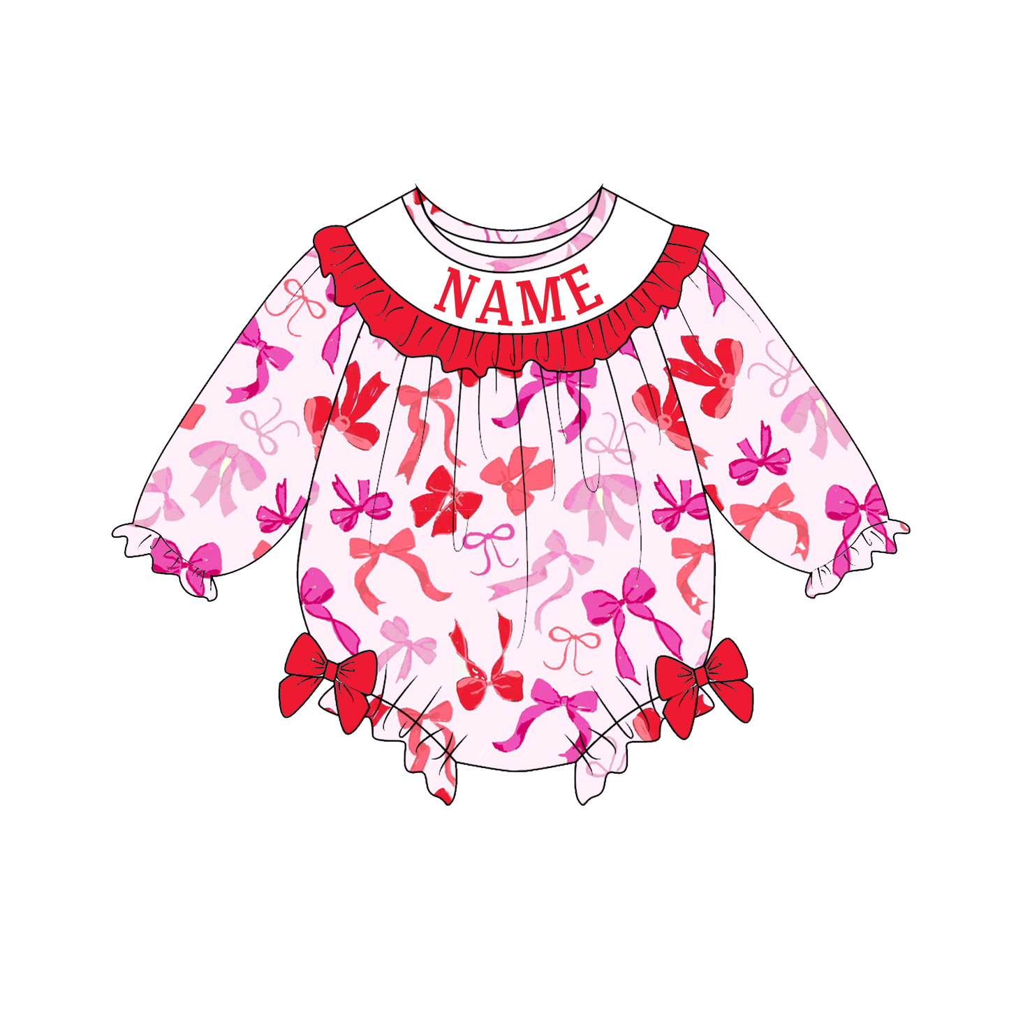 Valentine's Day Bow Floral Custom Name Smock Embroidery Collection